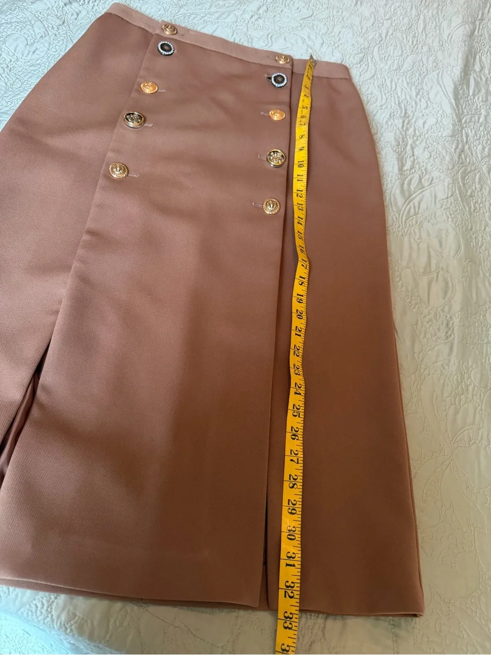 PINKO Italy Burrasca Heavy Crepe Button Cognac Brown Midi Pencil Skirt, 10 Rare! - Picture 12 of 16